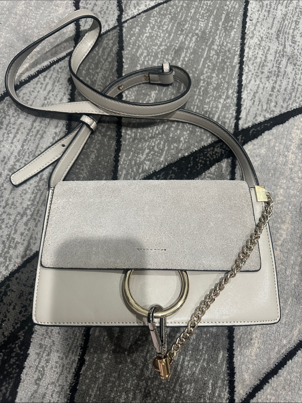 Steve Madden Gray Suede & Leather Crossbody with Gold Ring Detail